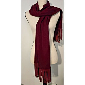 Beryll 100% Cashmere Leather Fringe Shawl Wrap Scarf Bordeaux Made in USA